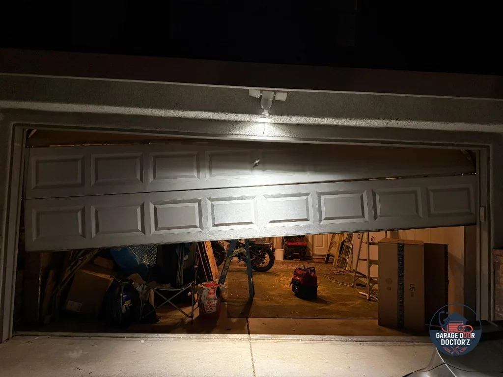 Derailed Crooked Garage Door Before Repair